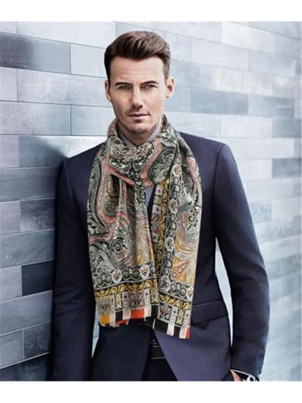 Men's Silk Feel Long Scarf Lightweight Business Dress Shawl Wrap